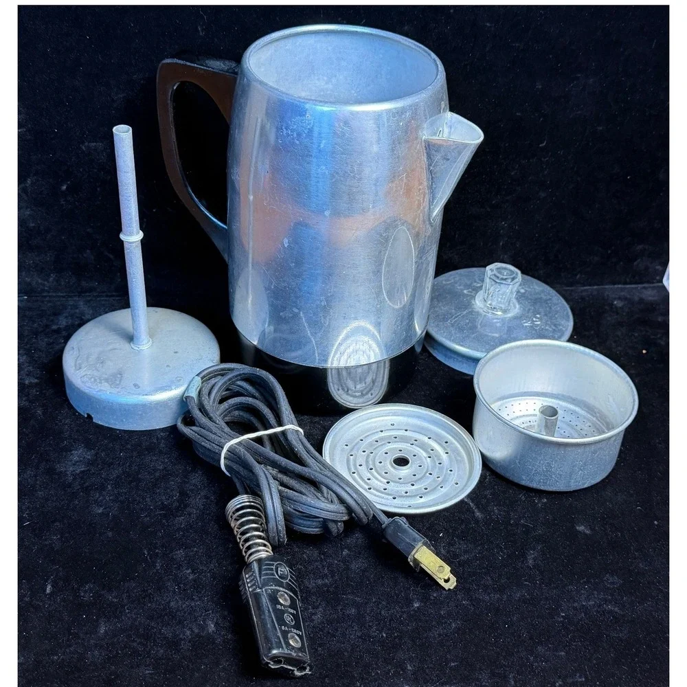 Vintage Aluminum Electric Coffee Percolator: 120V 400W, Mid Century, WORKS